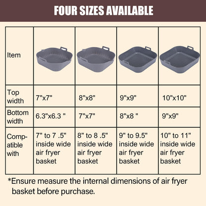 Golden Associate Silicone Liners Square for Air Fryer, 2 Pcs Non-stick Food-grade Reusable Basket Silicone Pot Baking Tray Airfryer Accessories, Top Size 9 inches, Bottom Size 8 inches