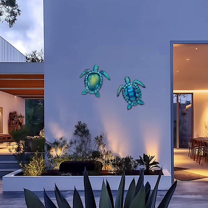 LIFFY Metal Turtle Wall Art Decor Ocean Wall Hanging Coastal Wall Sculptures Beach Theme Wall Decoration for Indoor Outdoor Bathroom Beach Garden Pool (10", 2 pcs)