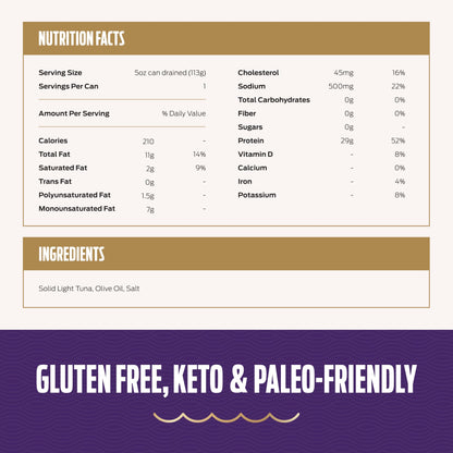 Genova Premium Solid Light Tuna in Olive Oil, 5 Ounce Cans, 12-Pack – Nutrient Rich, High Protein Canned Tuna Fish - Delicious, Easy, Nutritious Ready to Eat Meals