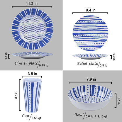 Melamine Dinnerware Set for 4-16 Pcs:Camping Dishes Set with Dinner Plates,Salad Plates,Cups and Bowls.Lightweight and Unbreakable.Indoor and Outdoor Use. flower 10