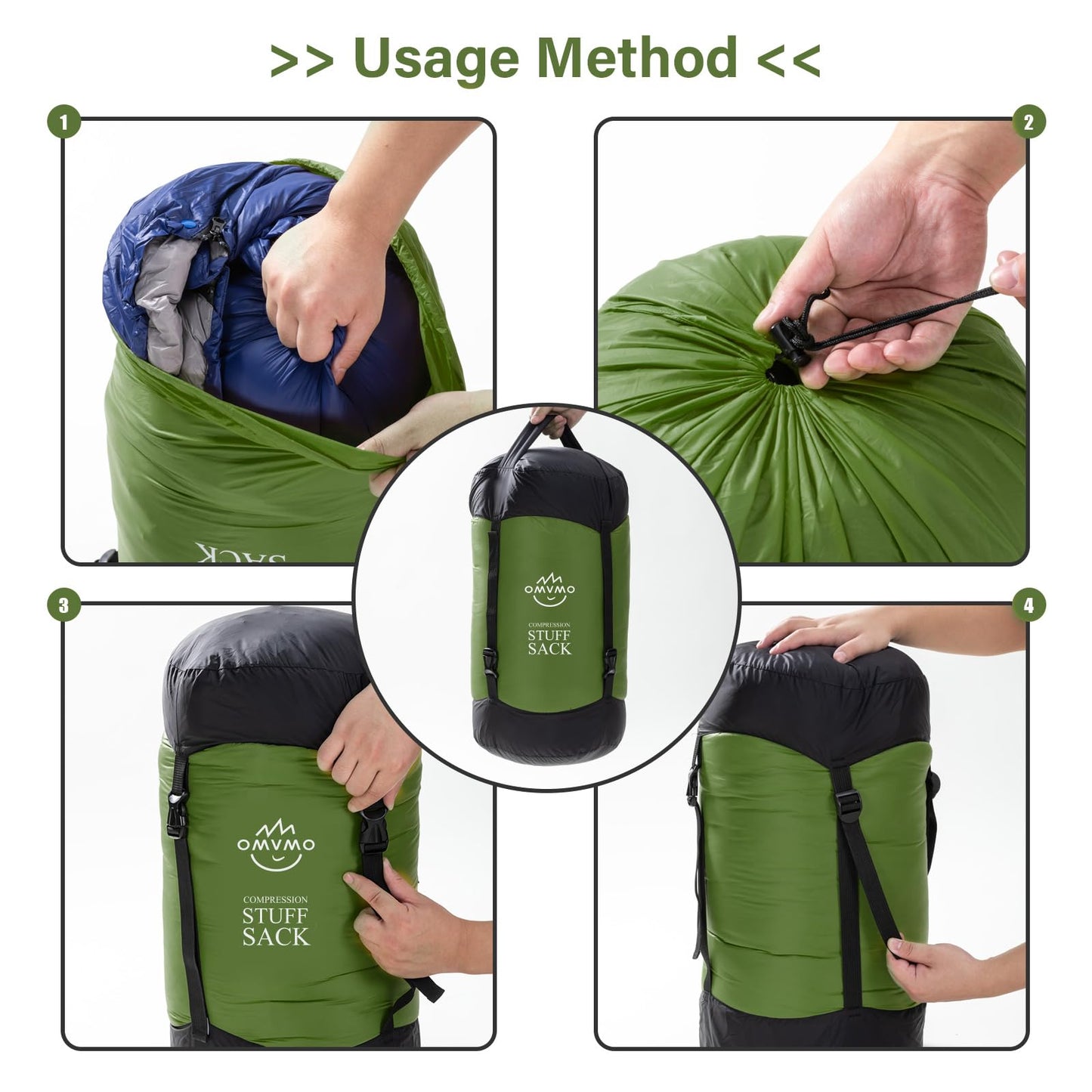 OMVMO Sleeping Bag Stuff Sack, 11L/18L/30L/45L/52L Water-Resistant Compression Sack,Anti-Tear Ultra Light Nylon Storage Bag，Black/Yellow/Orange/Dark Blue/Dark Green/Sky Blue (Dark Green, XXL/53L)