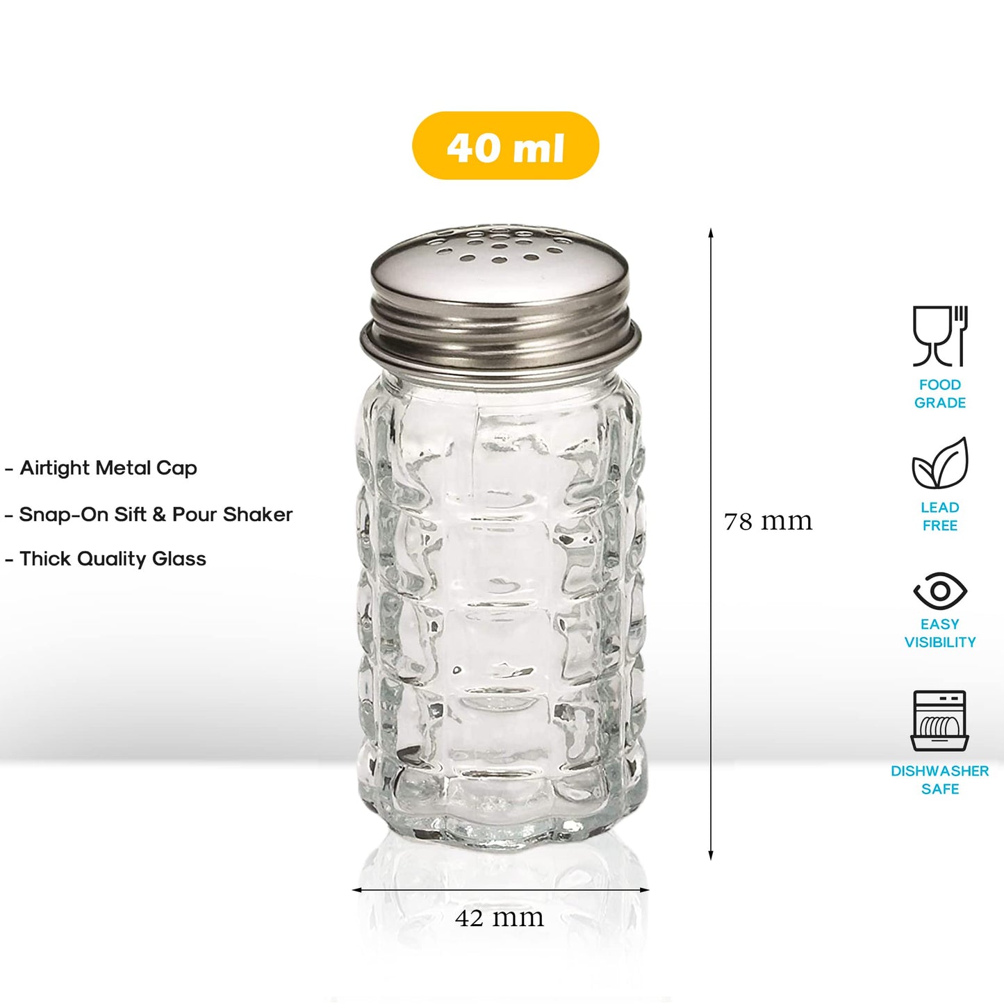 Retro Style Salt and Pepper Shakers with Stainless Tops (2)