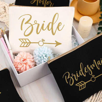 8 Pcs Bridesmaid Makeup Bag Matron of Honor Gifts Bridal Bag for Bridal Wedding Party Gift(Stylish Pattern)