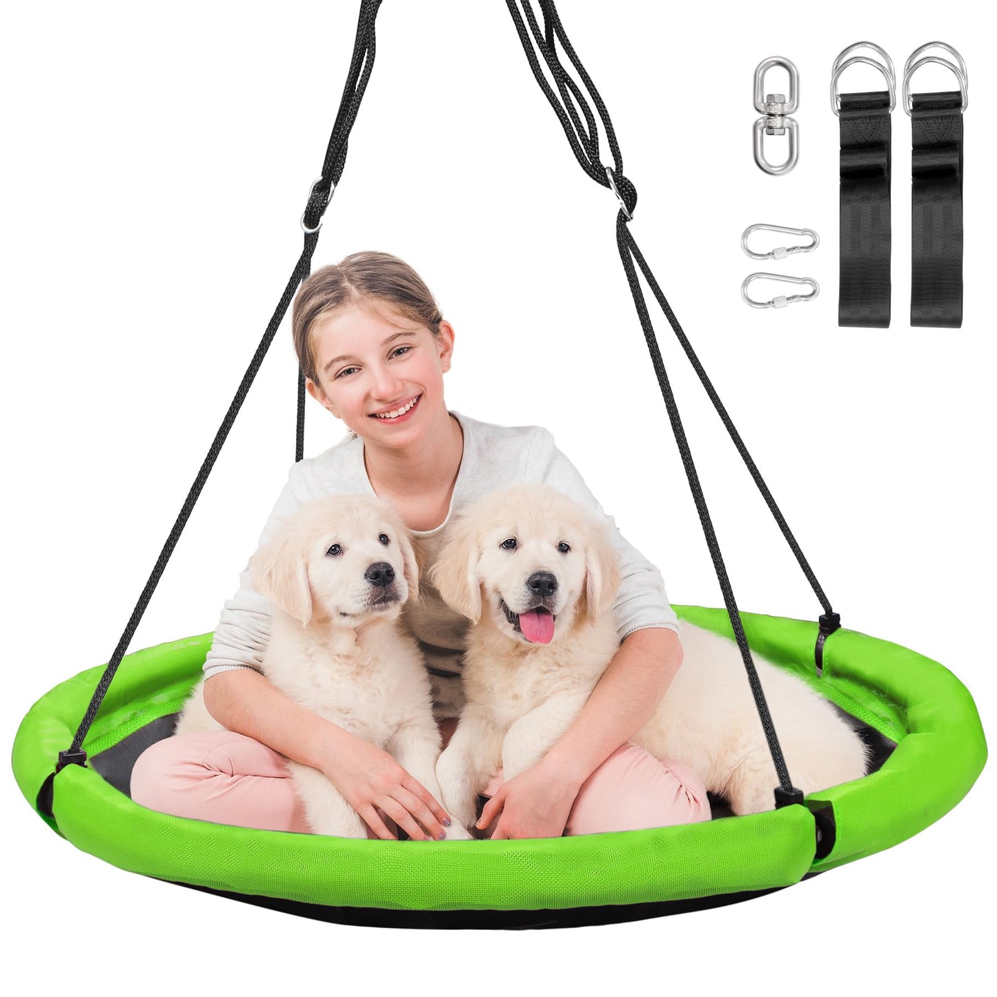 RedSwing 40" Flying Saucer Tree Swing for Kids Outdoor, Large Round Tire Swings for Trees and Swingset, Strong Heavy Duty for Outside Playground, 500LBS Weight Capacity, Green