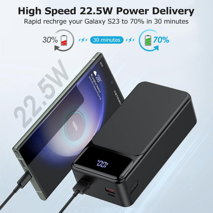 POIYTL 50000mah Power Bank 22.5W Fast Charging Portable Charger USB-C with 4 Outputs & 2 Inputs LED Display Huge Capacity External Battery Pack for iPhone, Samsung, iPad etc
