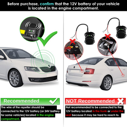 Loraffe Under Hood Rodent Repellent for Car Engines, 12V 24V Ultrasonic Mouse Deterrent with LED Strobe Lights – Mice and Rat Repeller for Truck, RV, Vehicle Engine Protection, Pack of 2