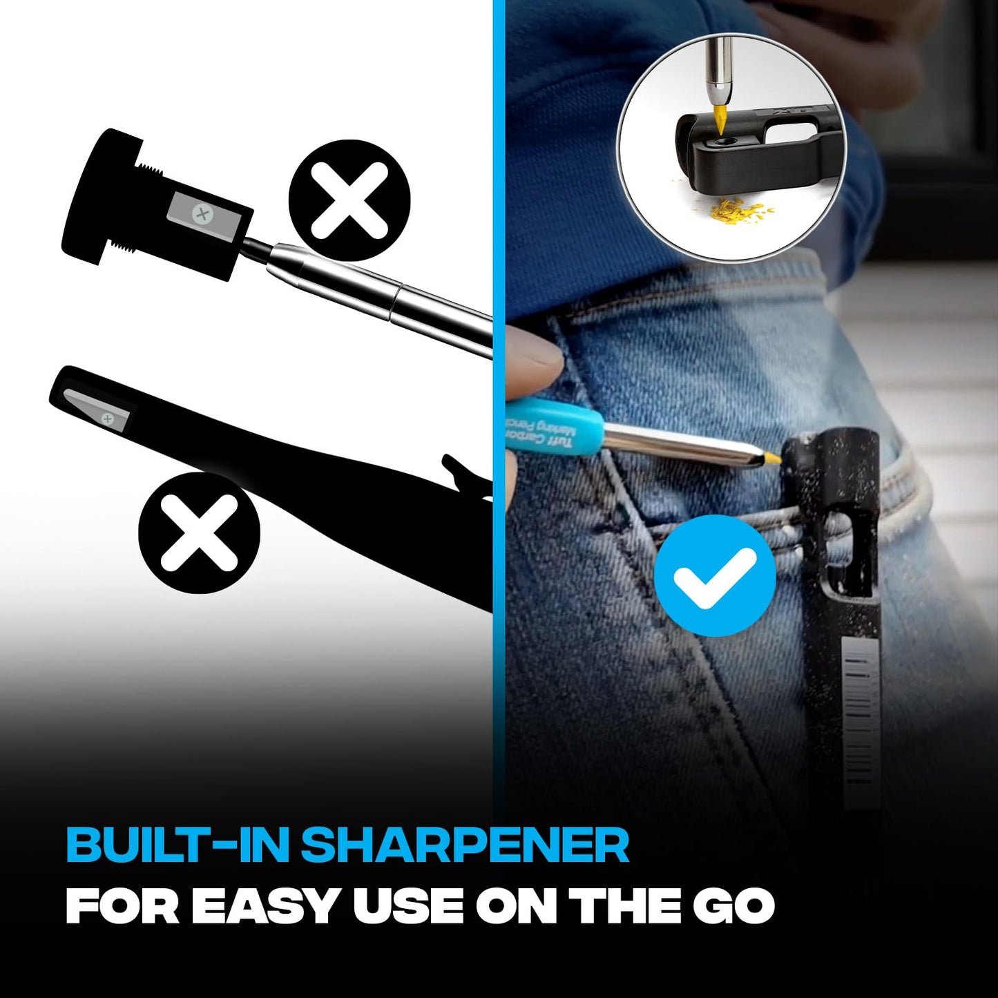 OX Tools Pro Tuff Carbon Marking Pencil with Holder, Sharpener, & Belt Clip - Heavy Duty Mechanical Pencil Ideal for Carpenters, Woodworking and Construction, OX-P503201