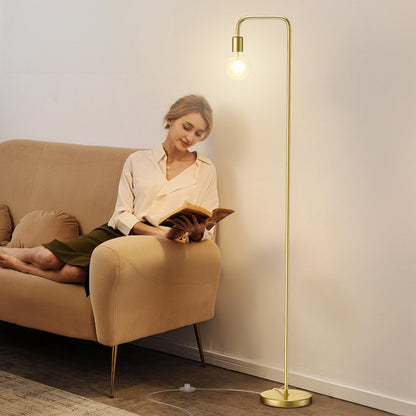 QiMH Industrial Floor Lamp with Light Bulb, Metal Standing Tall Modern Brushed Gold Led Living Room Lamp for Home Decor,Bedroom,Reading,Office(E26 Socket,Foot Switch)