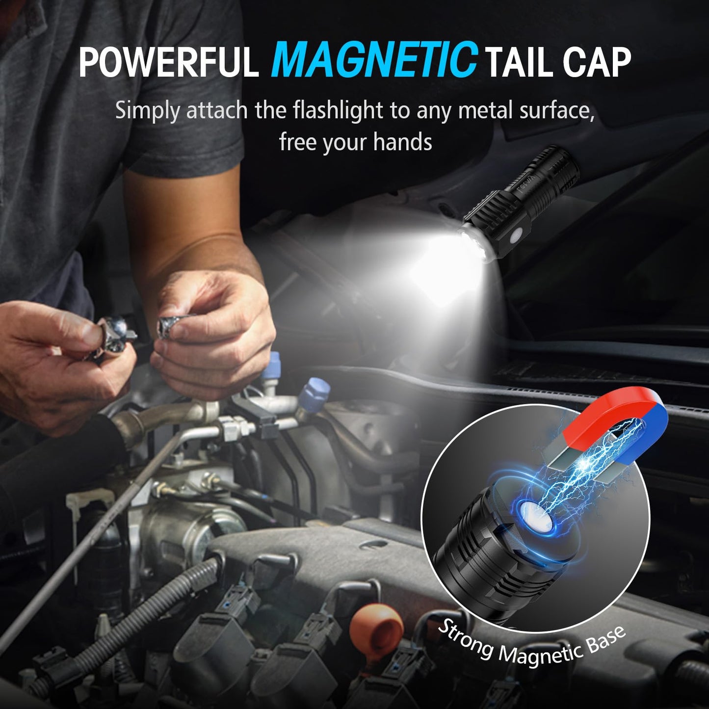 LETMY Rechargeable Mini Flashlights with Magnetic Base, 2 Pack Bright 3 LED Flash Lights, Small EDC Flashlight with Belt Clip, 4 Lighting Modes Portable Rechargeable Flashlights for Camping Home