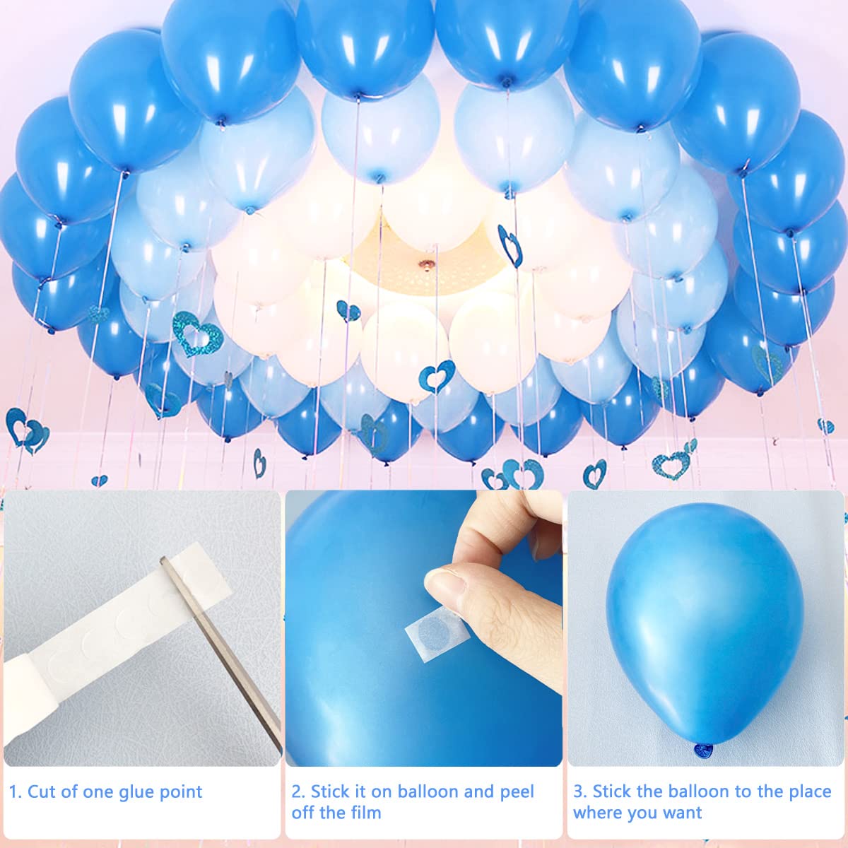 HANWER 200 PCS Glue Points for Balloons, Removable Sticky Point Tape, Adhesive Double Sided Clear dots for Craft Decoration