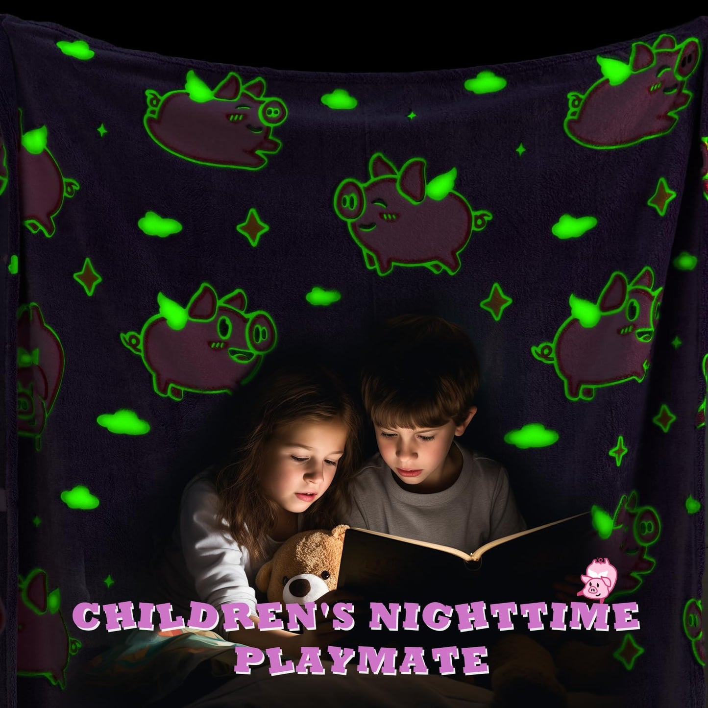 MIBOI Pig Gifts for Girls Glow in The Dark Pig Blanket for Kids Cute Pink Toy Animal Blanket Decor Birthday Christmas