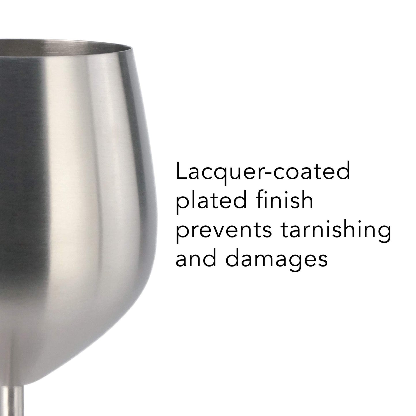 PG Set of 4 Stainless Steel Wine Glass - 18.5oz Silver Brush Finished Wine Glasses - Unbreakable Wine Glasses - Stem Metal Wine Goblets