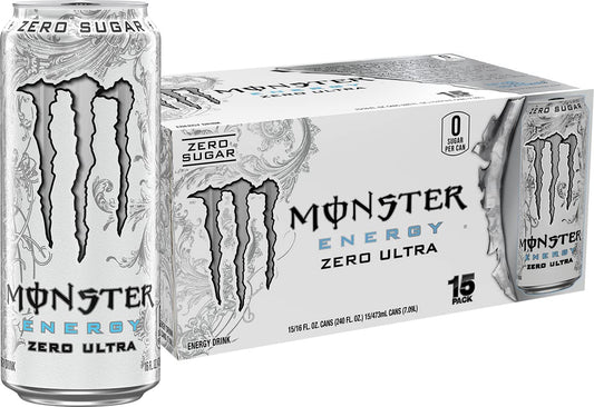 Monster Energy Zero Ultra, Sugar Free Energy Drink, 16 Ounce (Pack of 15)