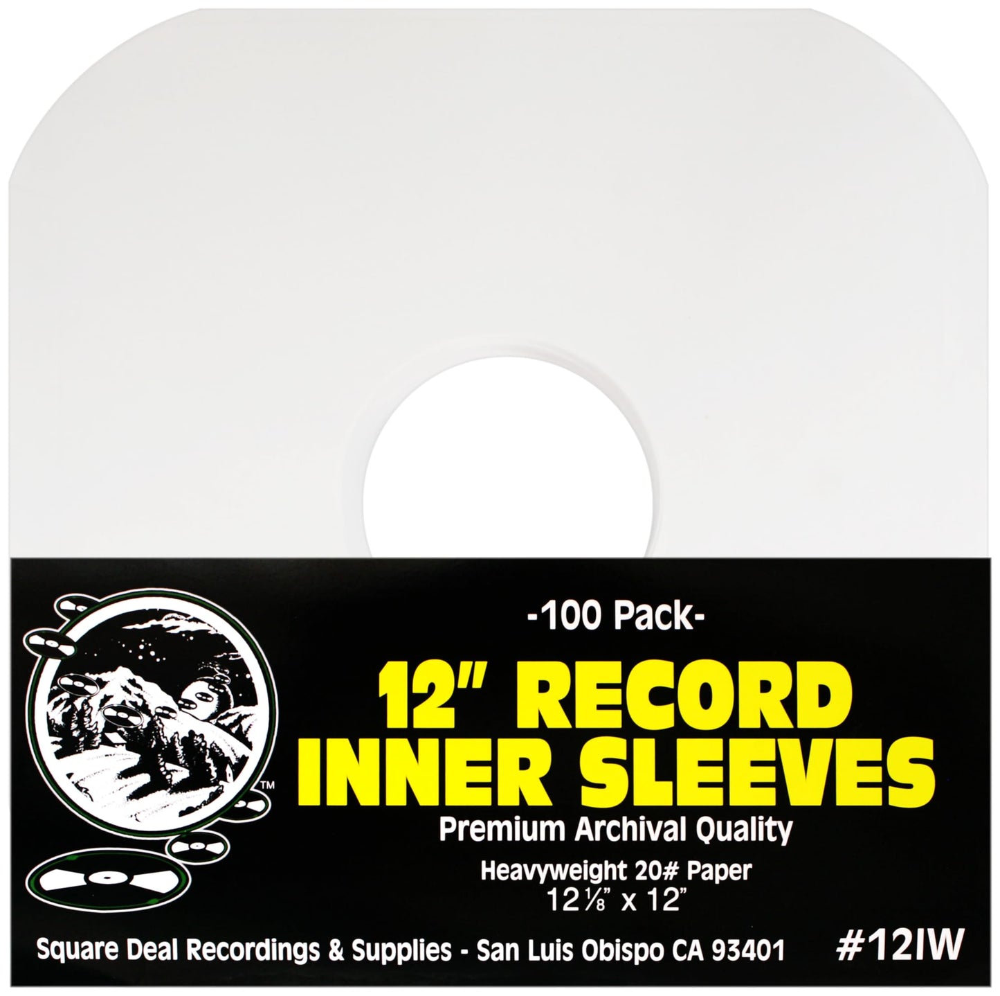 (100) Archival Quality Acid-Free Heavyweight Paper Inner Sleeves with Hole for 12" Vinyl Records - Durable 20# Paper - Easy Record Insertion - #12IW