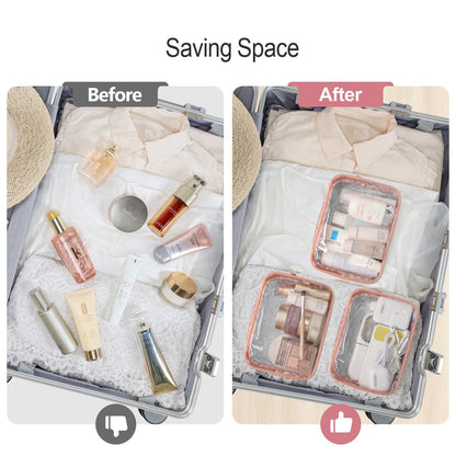 PACKISM TSA Approved Toiletry Bag - Clear Makeup Bags in 2 Size, Durable with Supporting Frame, Perfect for Travel Essentials, Carry-on Airport Airline Compliant Bag, Rose Pink
