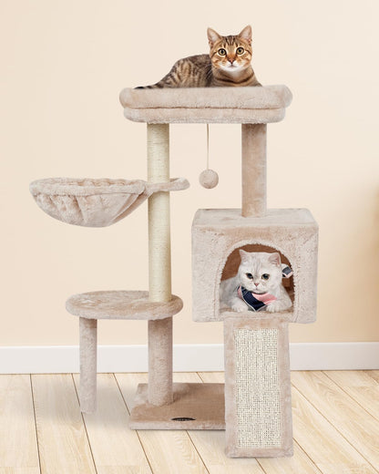 FISH&NAP Cute Cat Tree Kitten Cat Tower for Indoor Cat Condo Sisal Scratching Posts with Jump Platform Cat Furniture Activity Center Play House Beige