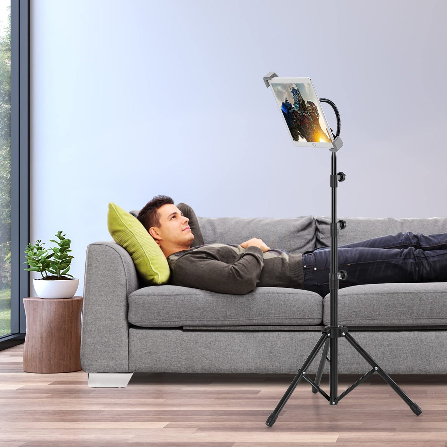 LIUGAST Tripod Stand for Ipad,Gooseneck 65-inch Floor Stand for Tablet,Floor Stand for iPad Tripod with 360° Rotating Mount for Mini, Air, Pro and All 4.7-11.9 Inch Tablet and Phone