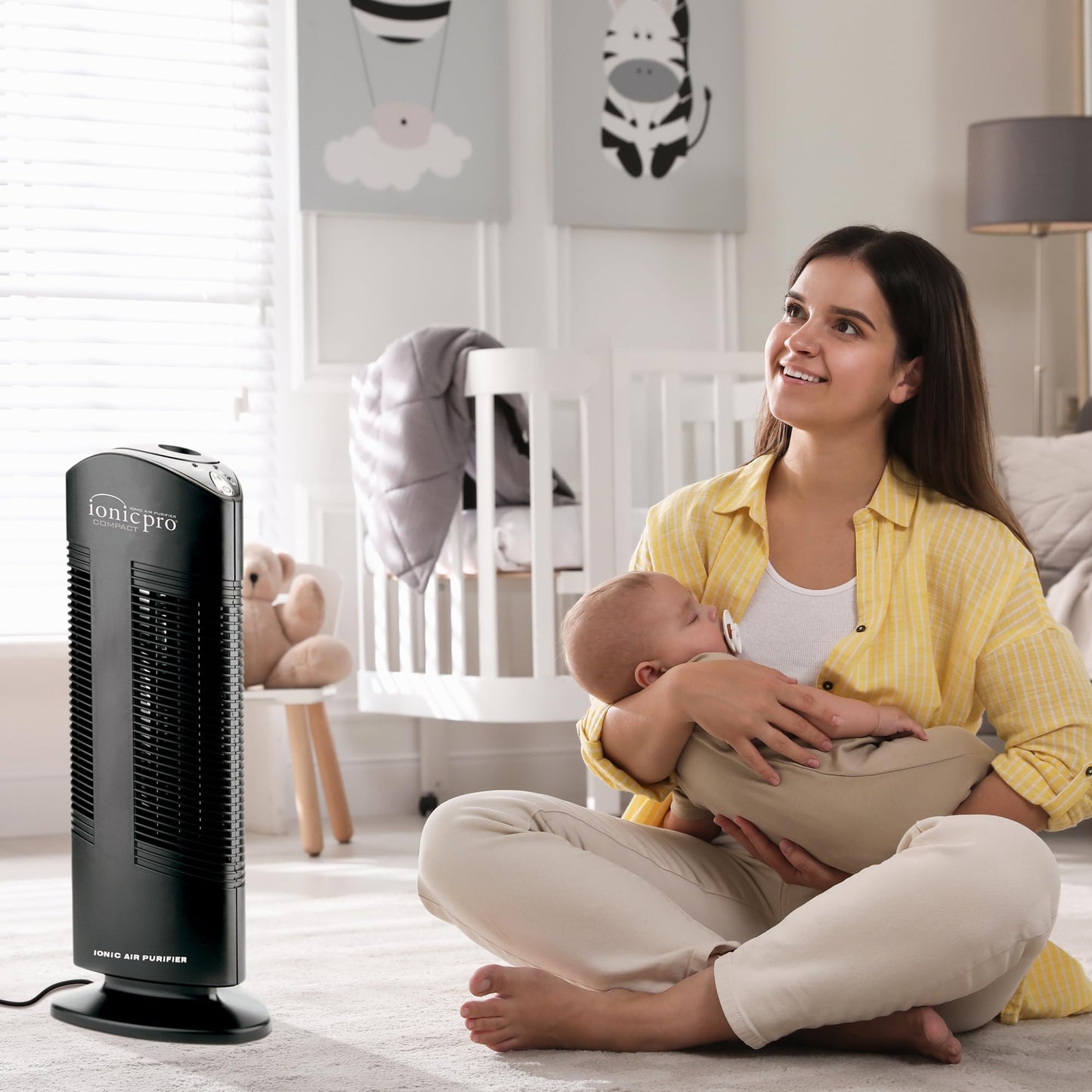 Ionic Pro Compact (CA200) Ionic Air Purifier Tower for Home, Quiet Ionic Filterless Design, Covers Up to 200 Sq. Ft., Removes Odors, Smoke, Dust, and Allergens – Black
