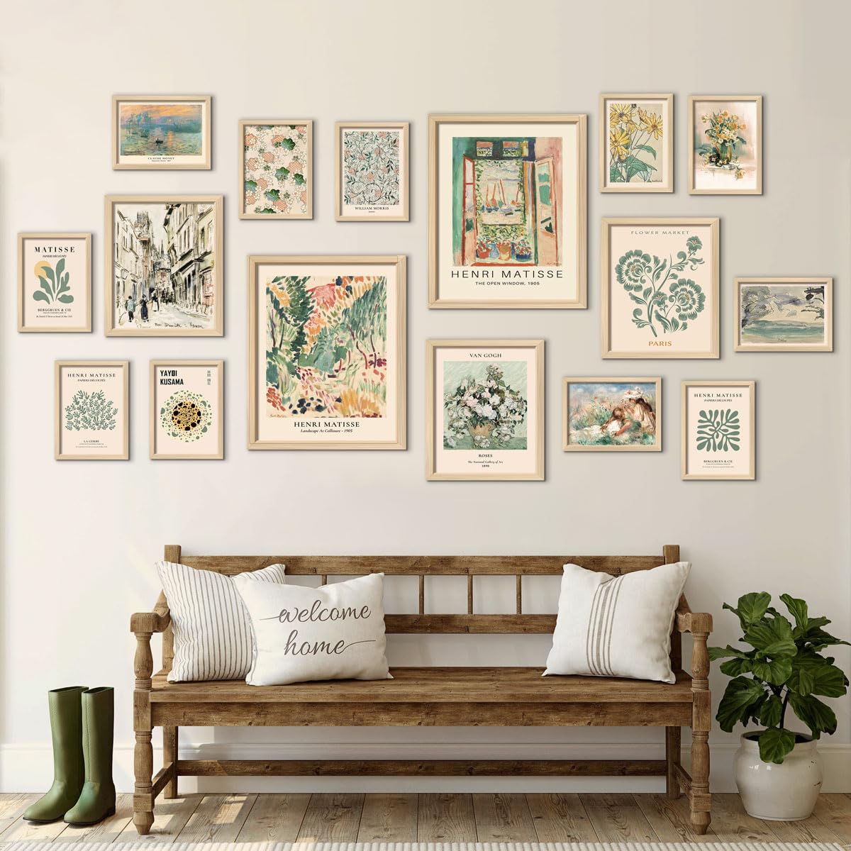 ANERZA 16 PCS Framed Sage Green Wall Art Decor, Matisse Wall Prints for Bedroom, Gallery Wall Frame Set, Abstract Posters for Living Room Aesthetic, Collage Kit Pictures, Boho Dorm Home Decor