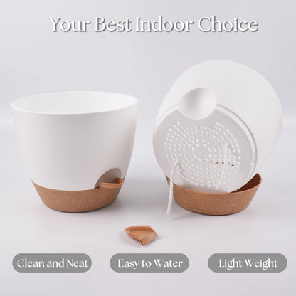 Giraffe Creation Plant Pots Set of 5 (10/9/8/7.5/7 inch), Self-Watering Indoor & Outdoor Flower Planters with Drainage Hole and Reservoir, White