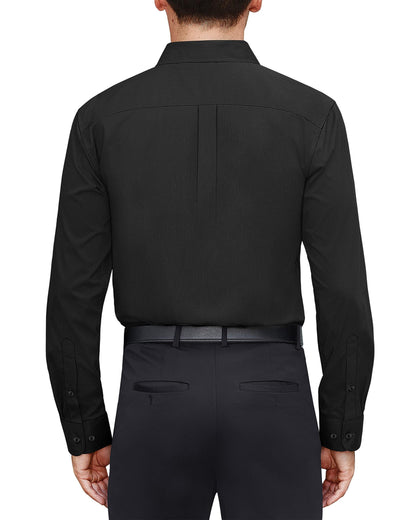 J.VER Men's Dress Shirts Cotton Stretch Long Sleeve Solid Formal Shirt Business Stain Shield Casual Button Down Shirts Black Small