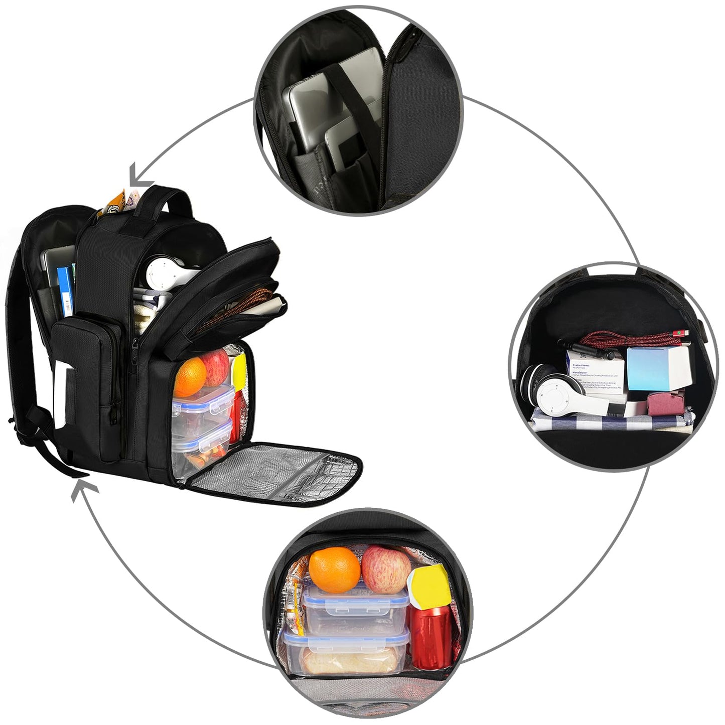 MATEIN Lunch Backpack for Men Work, 15.6 Inch Tactical Backpack with Lunch Compartment, Large Laptop Backpacks with Insulated Cooler Bag for Travel Beach Camping Picnic Hiking, Black