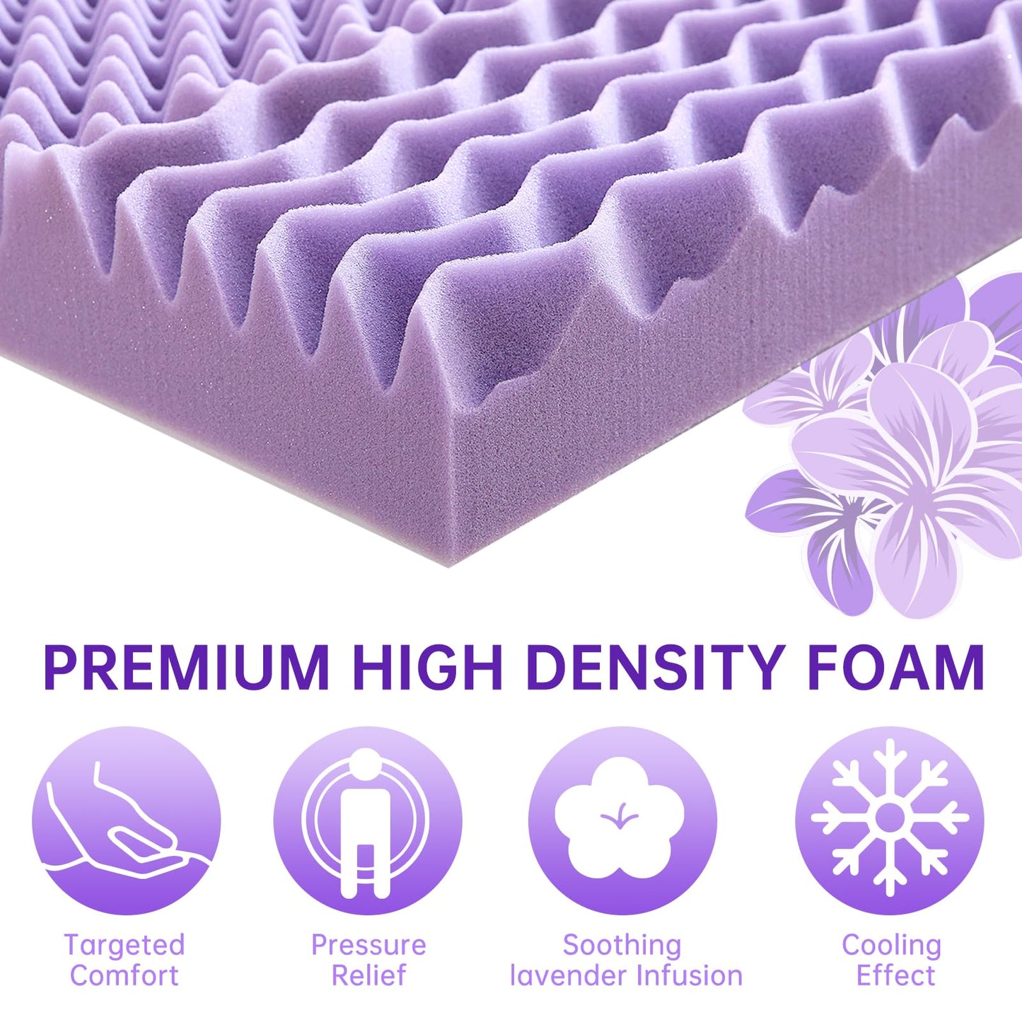 MUXHOMO 3 Inch Full Size Mattress Topper, 7-Zone Cooling Gel Infused Mattress Topper, Egg Crate Foam Bed Pad, CertiPUR-US and Oeko-TEX Certification (54"×75", Lavender)
