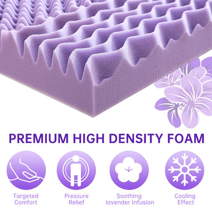 MUXHOMO 3 Inch Full Size Mattress Topper, 7-Zone Cooling Gel Infused Mattress Topper, Egg Crate Foam Bed Pad, CertiPUR-US and Oeko-TEX Certification (54"×75", Lavender)