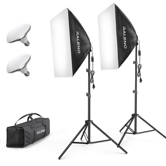 RALENO Softbox Lighting Kit, 20X28-Inch Softbox Photography Lighting with LED Bulbs(50W | 5500K | TLCI≥97), Streaming Lighting for Video Rcording Photoes Portraits YouTube | Model: PS40