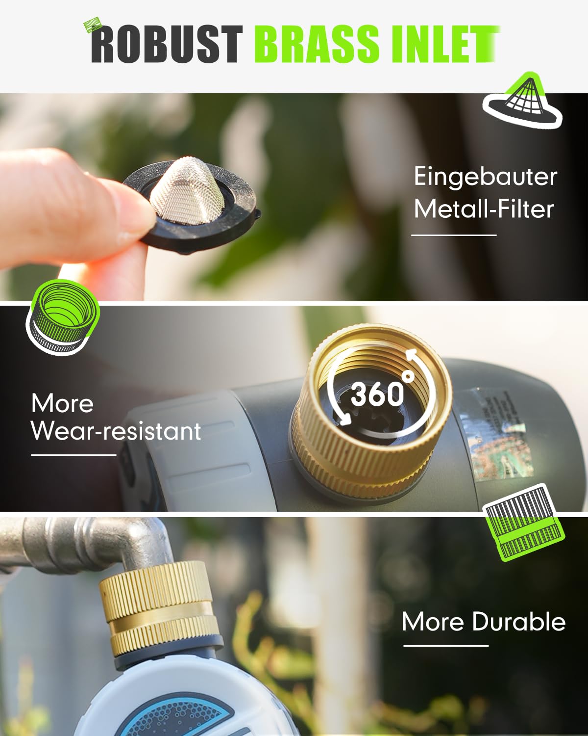 RAINPOINT Bluetooth Hose Timer with Brass Inlet,Smart Water Timer for Garden Hose with Rain Delay/Manual/Auto Watering, App Control