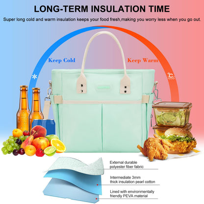 Lunch Bag Women for Work Insulated Thermal Lunch Box with Wide-Open Pocket Reusable Leakproof Lunch Cooler Bags with Removable Shoulder Strap for Adult Ladies Teacher Nurse in Office Picnic Travel
