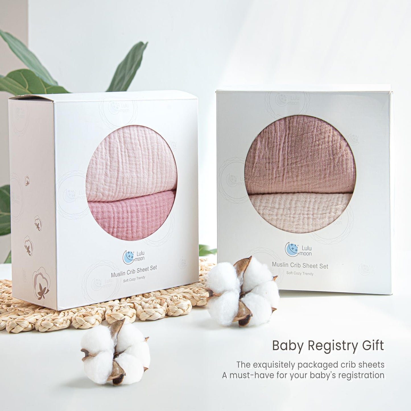 Lulu Moon Muslin Crib Sheets - Fitted Crib Mattress Sheets for Boys and Girl - 28"x 52", 2 Pack