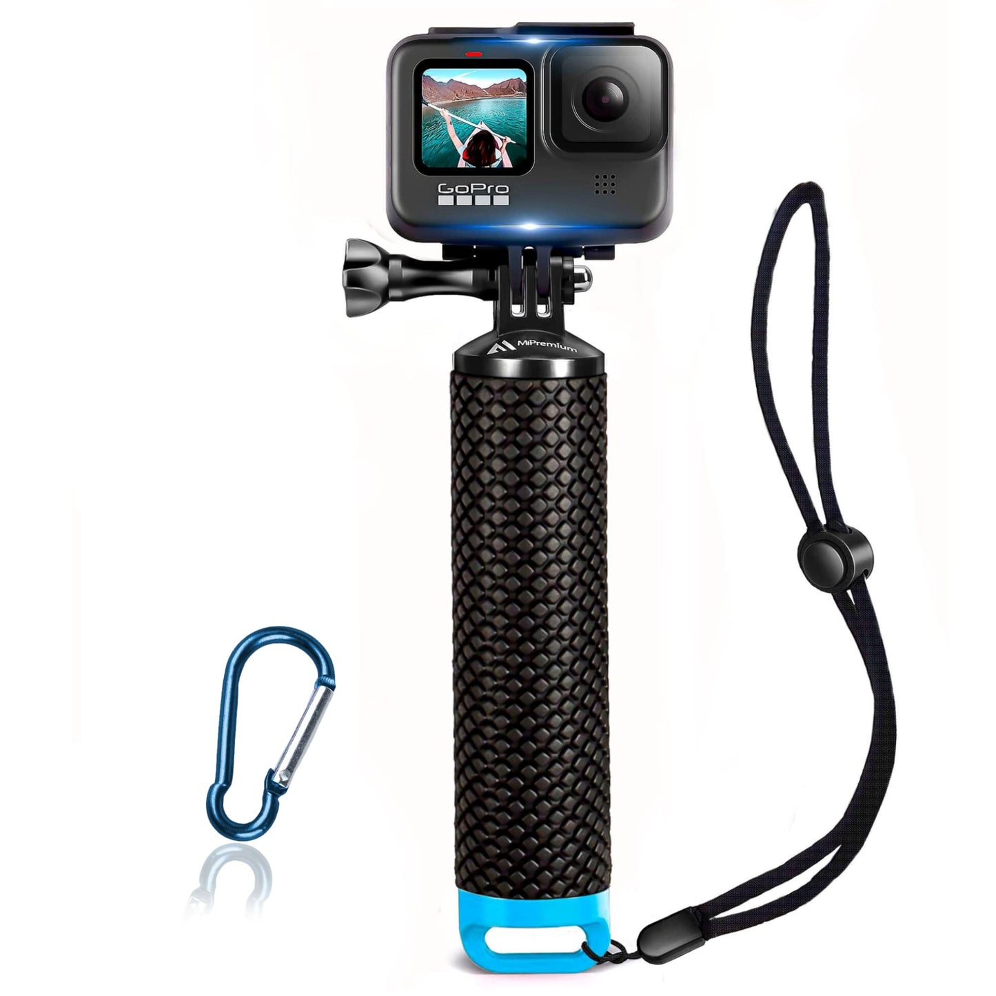 Floating Hand Grip Waterproof Monopod for GoPro Hero 13 12 11 10 9 8 7 6 5 4 3+ 2 1 Session Black Silver Handler & Handle Mount Accessories Kit for Water Sport and Action Cameras (Blue)