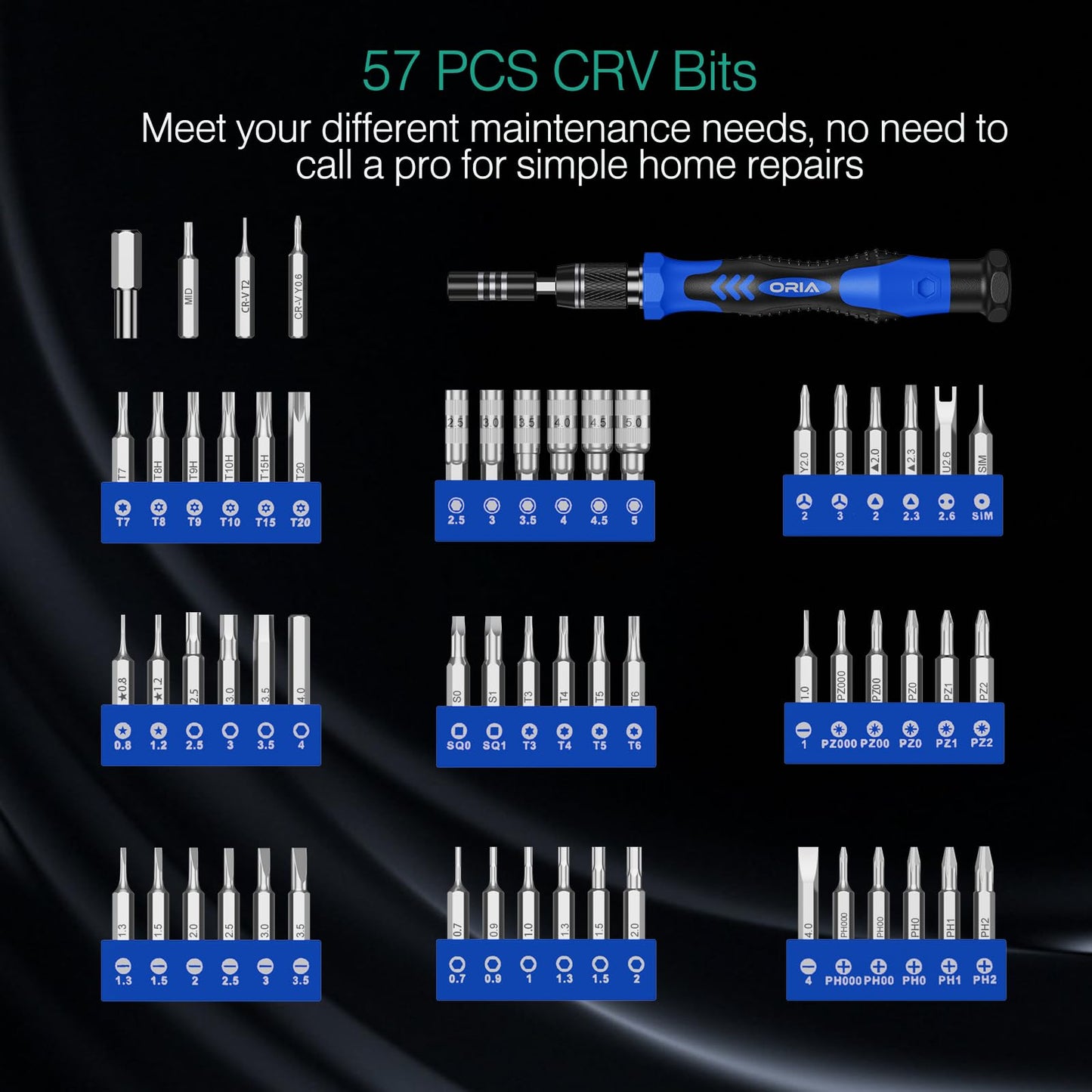 ORIA Precision Screwdriver Set, 61 in 1 Small Screwdriver Set with 57 Precision Bits, Portable Repair Tool Kit, Magnetic Screw Driver Kit with Extension Rod for Smartphone, PC, Watch,Toys, Blue