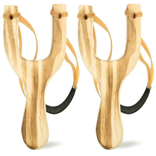 POPLAY Wooden Slingshot Toy, 2PCS Solid Wood Slingshot with Classic Construction for Outdoor Hunting Sports, Camping, Shooting, Hiking for Kids and Adults