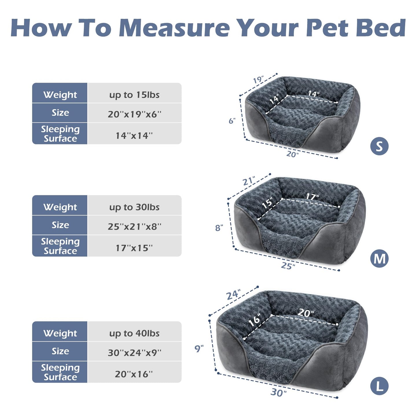 INVENHO Dog Bed for Large Medium Small Dogs, Rectangle Washable Orthopedic Dog Bed, Soft Calming Sleeping Puppy Bed Durable Pet Cuddler with Anti-Slip Bottom S(20"x19"x6")