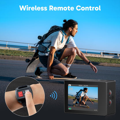 AKASO EK7000 4K30FPS 20MP WiFi Action Camera with EIS Ultra HD 131FT Waterproof Underwater Camera Remote Control 4X Zoom Support External Microphone Black