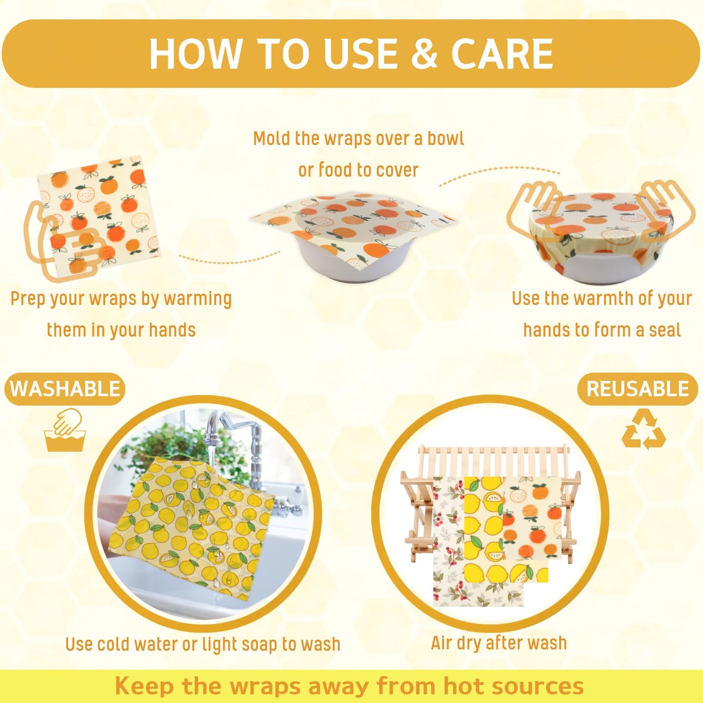 Reusable Beeswax Wrap - 9 Pack Beeswax Wraps for Food, Eco-Friendly Beeswax Food Wraps, Bread Sandwich Wrapper - Organic, Sustainable, Zero Waste, Reusable Plastic-Free Food Storage Wrap, 1XL, 3M, 5S