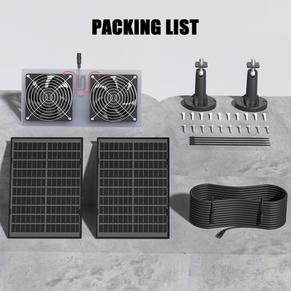 20W Solar Powered Fan Kit, IPX7 Weatherproof Dual Fan, Solar Exhaust Intake Cooling Ventilation for Chicken Coop,Greenhouse,Shed,Pet House,Outside with 11Ft/3.5m On/Off Switch Cable