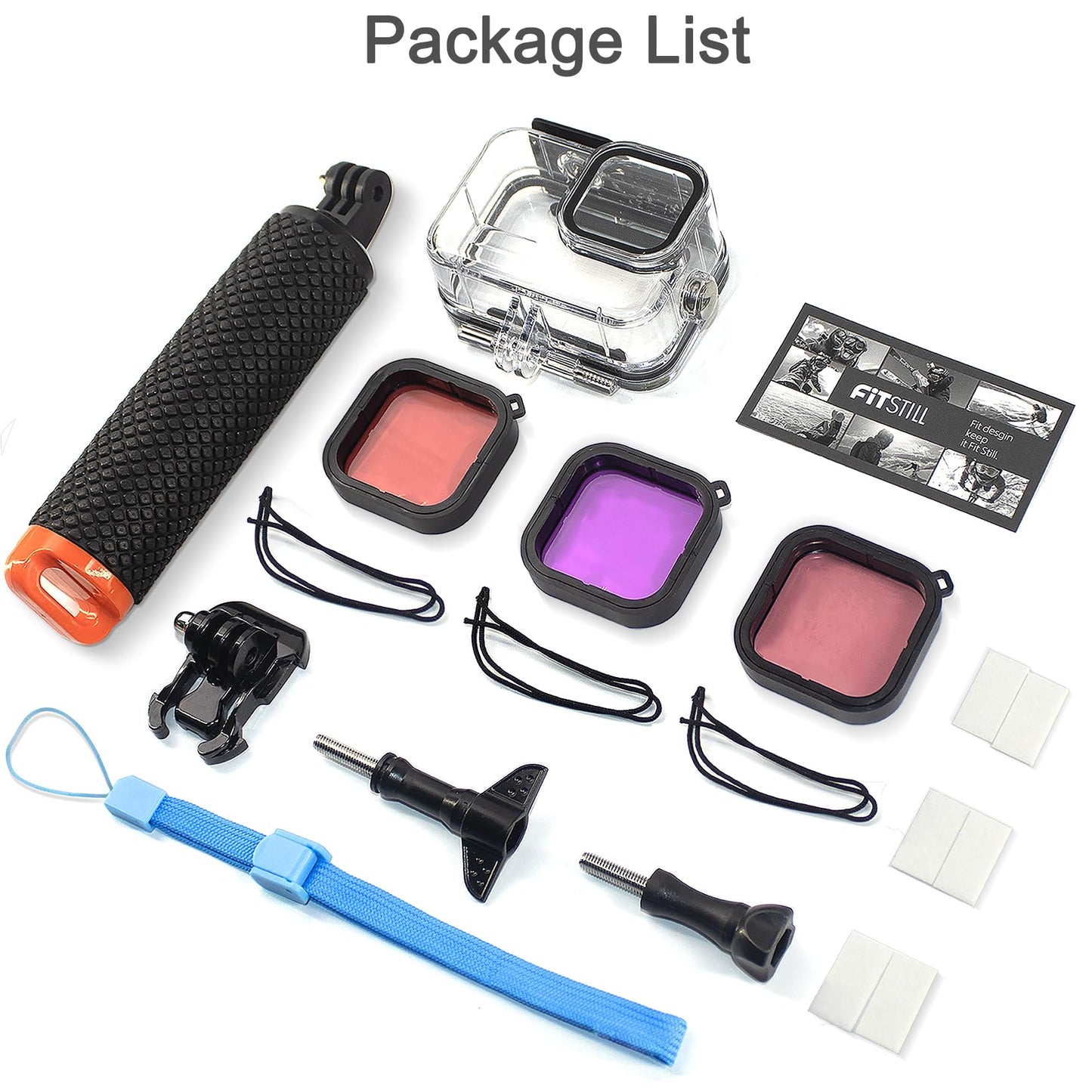 OKFUN Waterproof Housing Case with 3Pack Filters for Go Pro Hero 13 Hero 12 Hero 11 Hero 10 Hero 9 Black,Protective Underwater Dive Shell Monopod Floating Hand Grip Pole Stick Action Camera Accessory