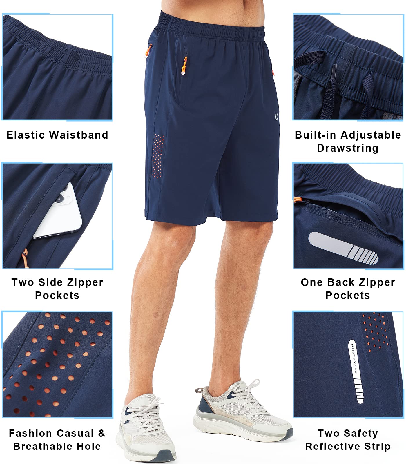 NORTHYARD Men's Athletic Running Shorts Quick Dry Workout Shorts 7"/ 5"/ 9" Lightweight Sports Gym Basketball Tennis Hiking Exercise NAVY-9inch XL