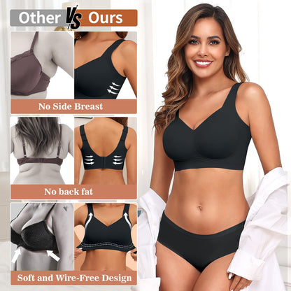 PoseFree Wireless Bras with Support and Lift Wirefree Bras Lift Sagging Breasts Bralette Push Up Seamless Sleep Bra (Black,L)