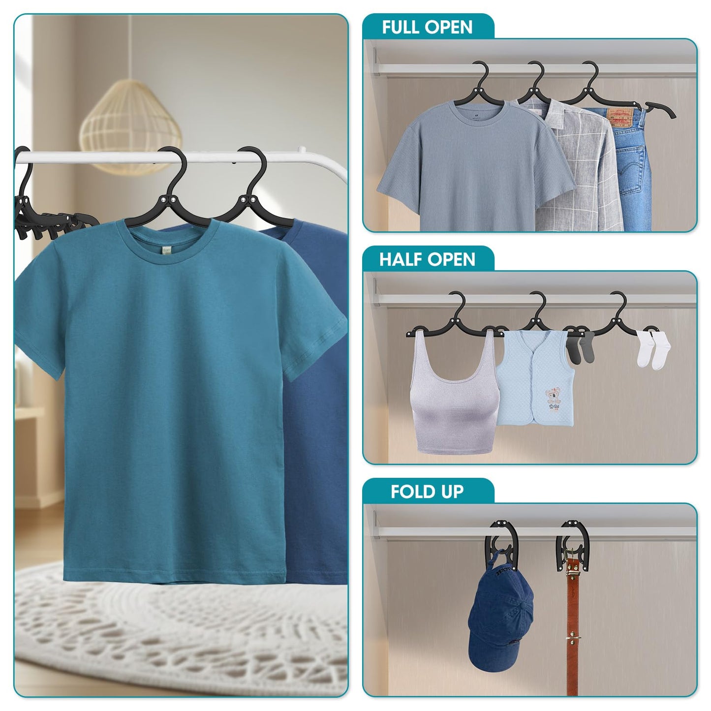 30 Pcs Travel Hangers Portable Foldable Travel Hanger Organizer, Plastic Cruise Essentials Clothes Drying Rack Folding Hangers for Camping Flying RV Europe Vacation Essentials Suitcase, Black