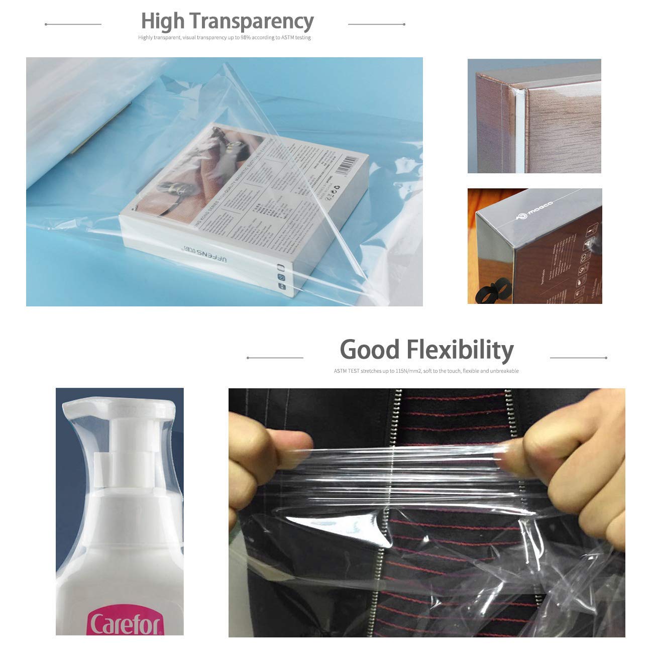 MORIDA 50 pcs 14X18 inch POF Heat Shrink Wrap Bags 100 Gauge, Softer, Clear Film for Gifts, Basket, Soaps Bottles, DIY Handmade Crafts, Odorless, Non-Toxic, Food Safety Quality