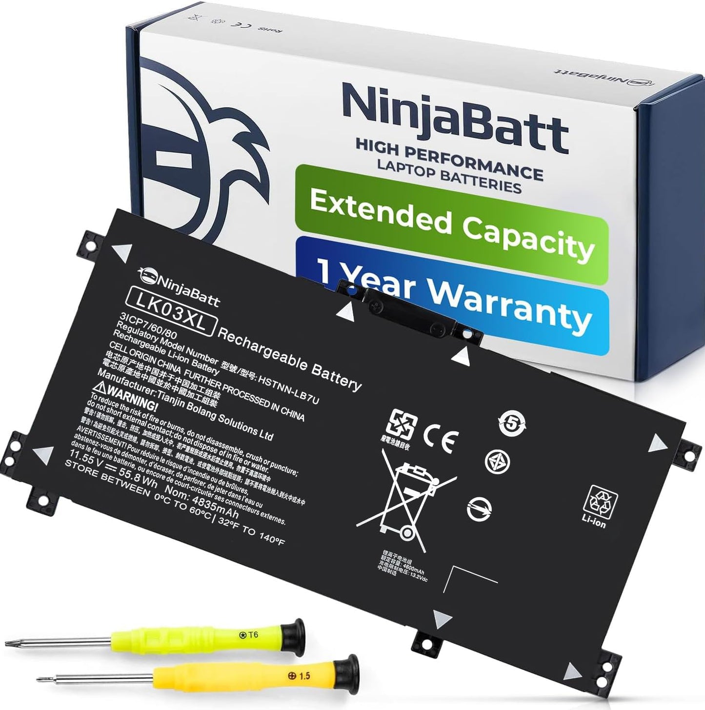 NinjaBatt LK03XL l09281-855 916814-855 Battery for hp Envy x360 Convertible 15m-bp1xx 15m-cn0xxx 15-cn0xxx 15m-cp0xxx 17m-ae0xx 17-bw 17m-ae111dx 15m-cn0012dx 15m-cn0011dx (11.55/55.8Wh)