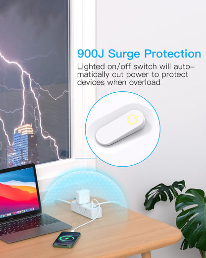 One Beat 10Ft Extension Cord with Multiple Outlets,Flat Plug Power Strip Surge Protector with 10 Ft Long Cord,6 Outlet 4 USB Ports (2USB C),Multi Outlet Wall Plug for Travel,College,Dorm Essentials