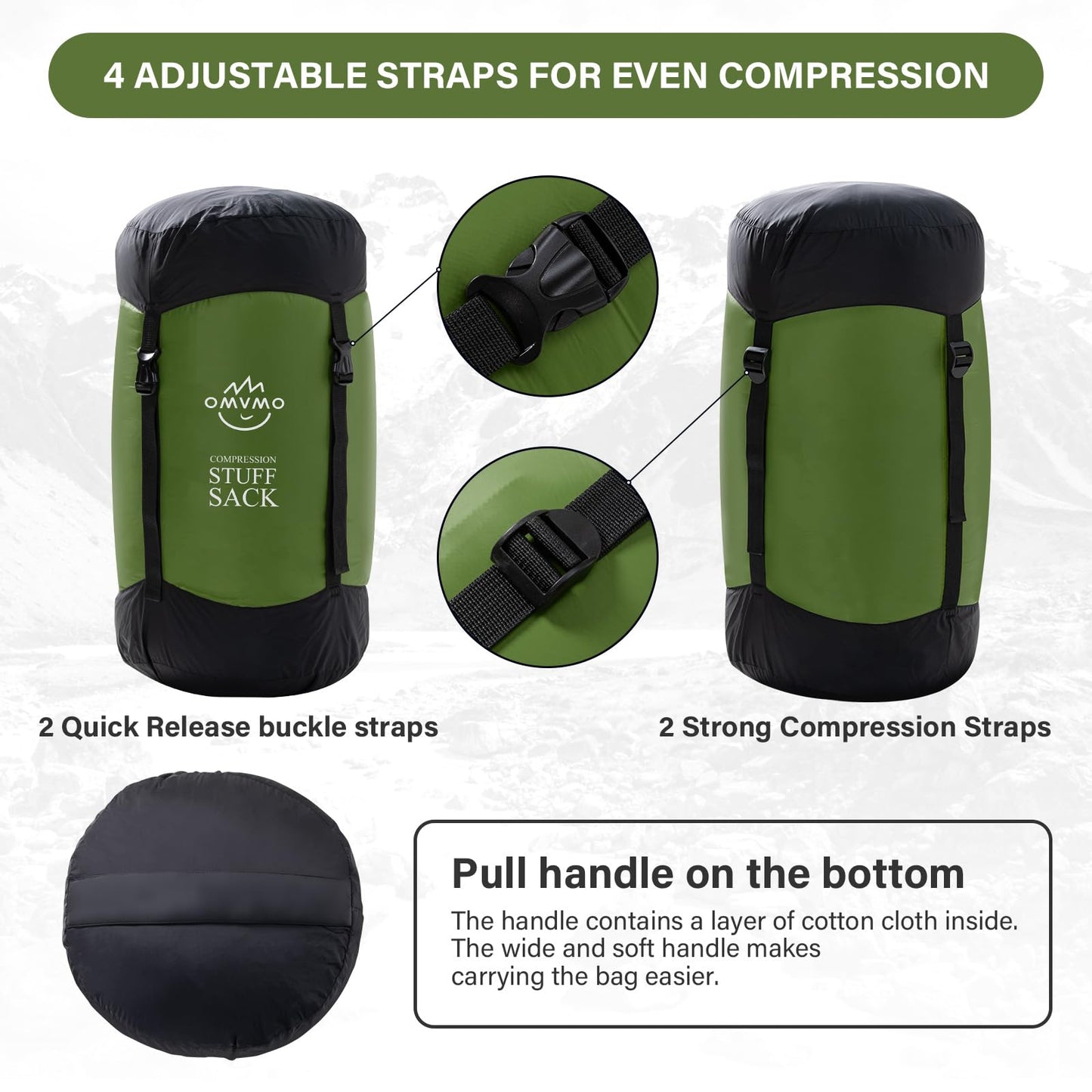 OMVMO Sleeping Bag Stuff Sack, 11L/18L/30L/45L/52L Water-Resistant Compression Sack,Anti-Tear Ultra Light Nylon Storage Bag，Black/Yellow/Orange/Dark Blue/Dark Green/Sky Blue (Dark Green, XXL/53L)