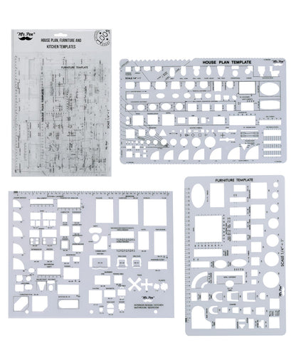 Mr. Pen- House Plan, Interior Design and Furniture Templates, Drafting Tools and Ruler Shapes for Architecture - Set of 3, Back to School Supplies