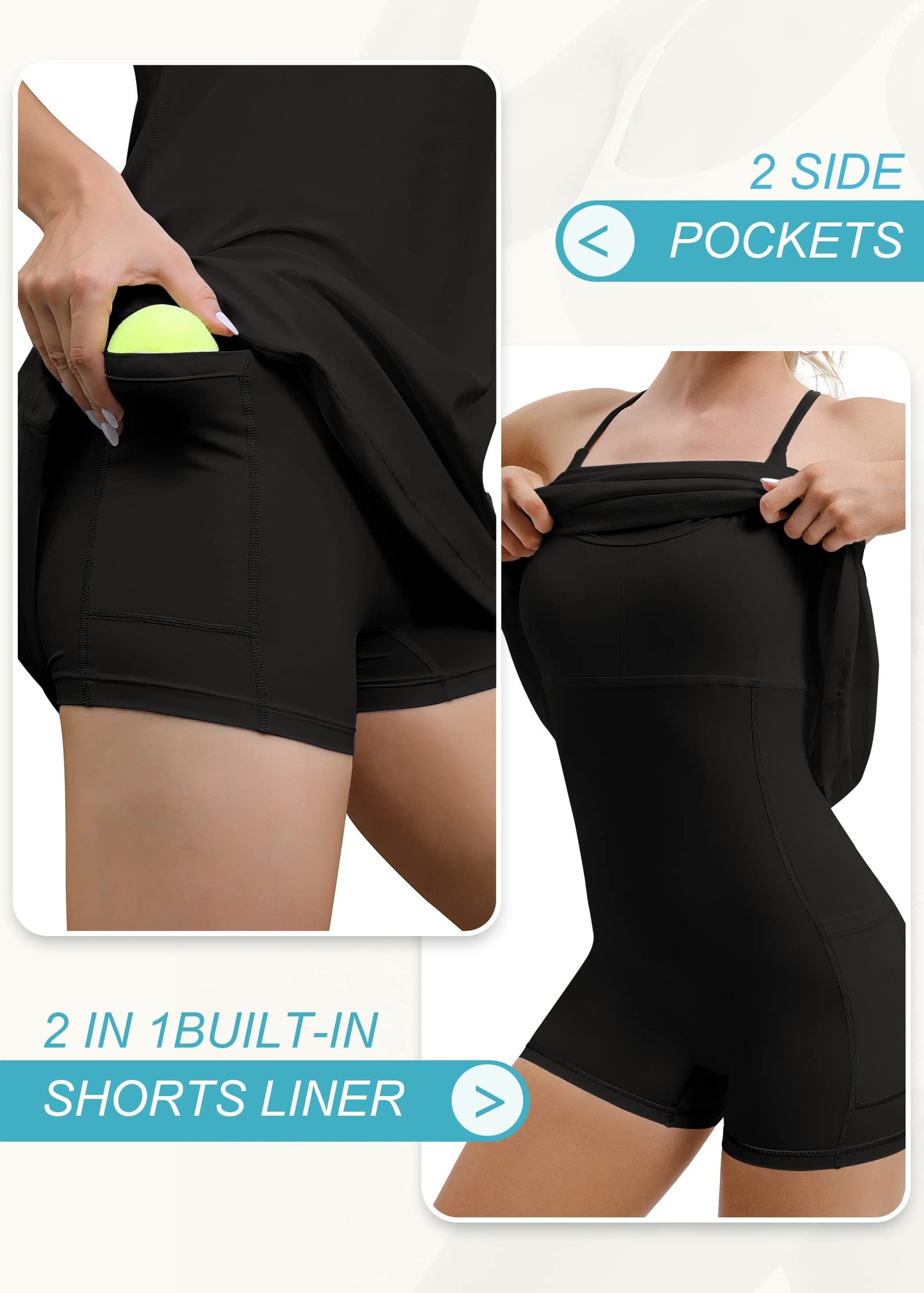 IUGA Tennis Dress for Women Athletic Golf Workout Dress with Built-in Shorts and Bra, Adjustable Straps & Pockets Black