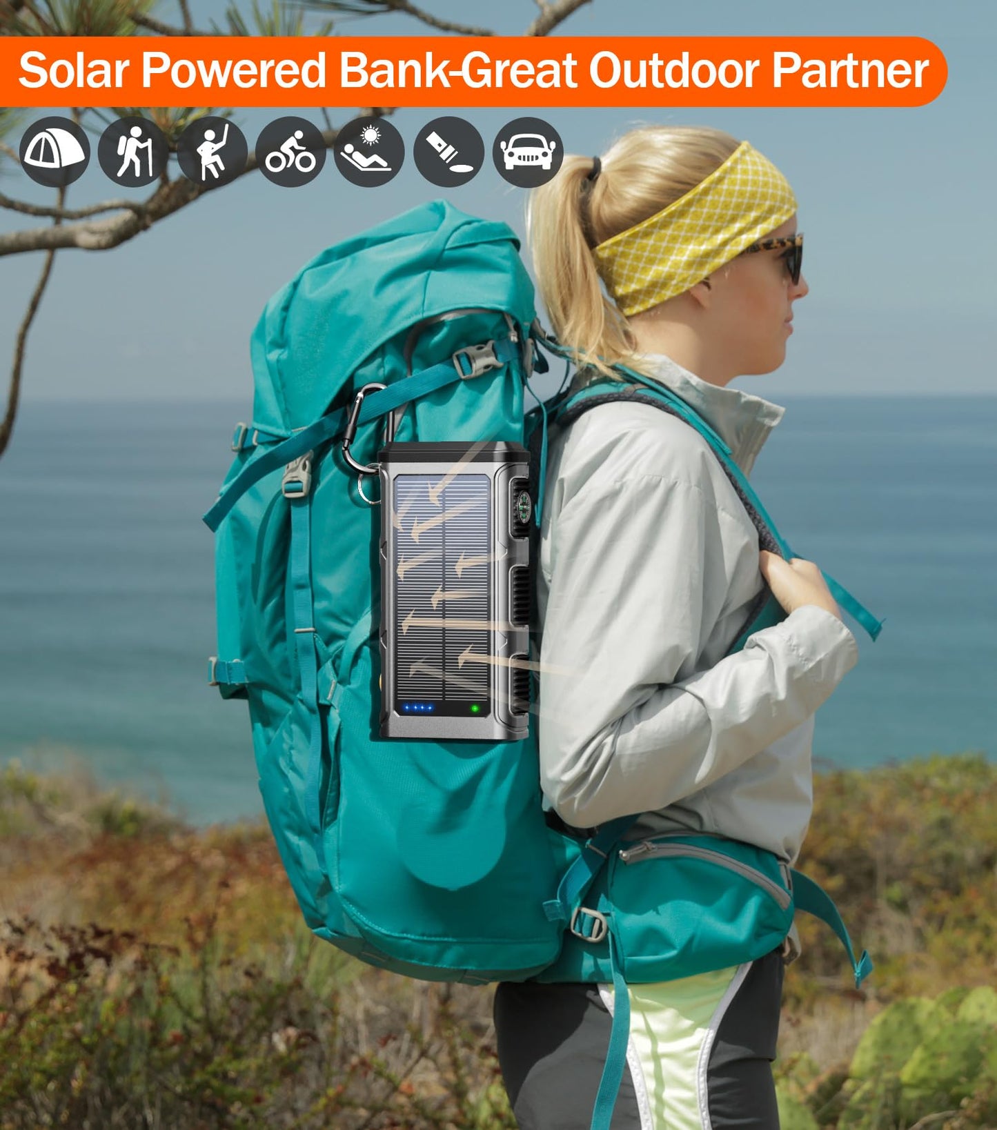 GOODaaa Power Bank Wireless Charger 45800mAh Built in Hand Crank and 4 Cables 15W Fast Charging Power Bank 7 Outputs & 4 Inputs Solar Portable Charger, SOS/Strobe/Strong Flashlights, Compass